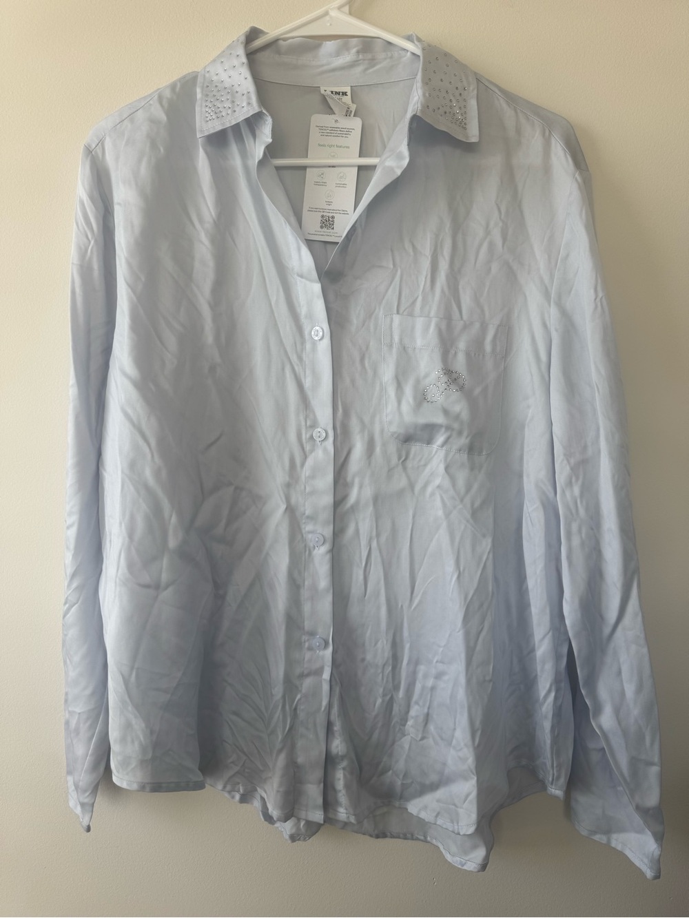 NWT Victoria’s Secret PINK Light Blue Sleepwear  Long sleeve Rhinestone Sz S